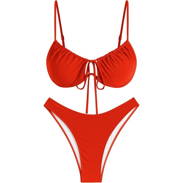 ZAFUL Conjunto de bikini de corte alto para mujer, traje de baño sexy de dos piezas con aros, traje de baño brasileño atrevido recortado lindo traje de baño - Imagen 84