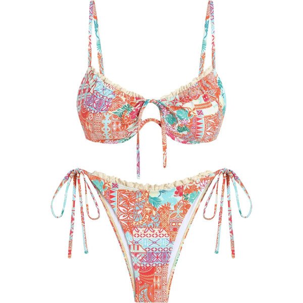 ZAFUL Conjunto de bikini de corte alto para mujer, traje de baño sexy de dos piezas con aros, traje de baño brasileño atrevido recortado lindo traje de baño - Imagen 118