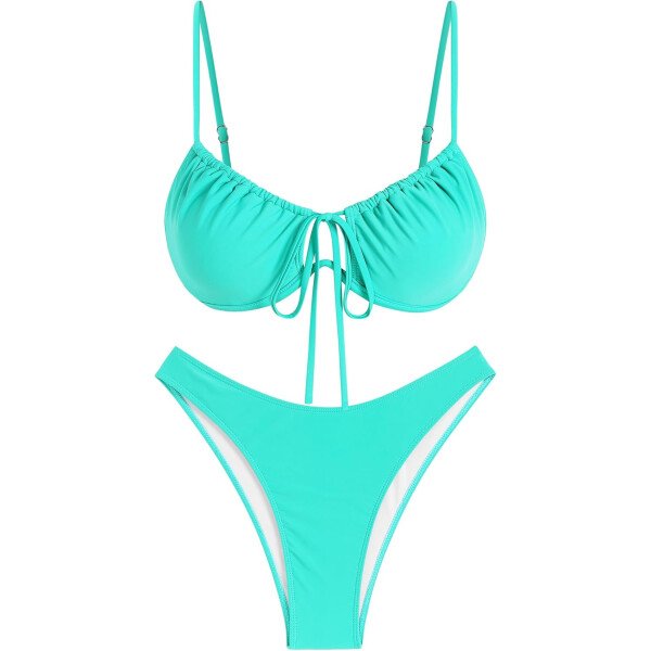 ZAFUL Conjunto de bikini de corte alto para mujer, traje de baño sexy de dos piezas con aros, traje de baño brasileño atrevido recortado lindo traje de baño - Imagen 128