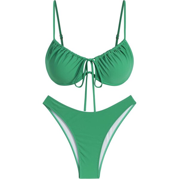 ZAFUL Conjunto de bikini de corte alto para mujer, traje de baño sexy de dos piezas con aros, traje de baño brasileño atrevido recortado lindo traje de baño - Imagen 149