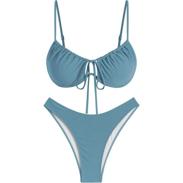 ZAFUL Conjunto de bikini de corte alto para mujer, traje de baño sexy de dos piezas con aros, traje de baño brasileño atrevido recortado lindo traje de baño - Imagen 156