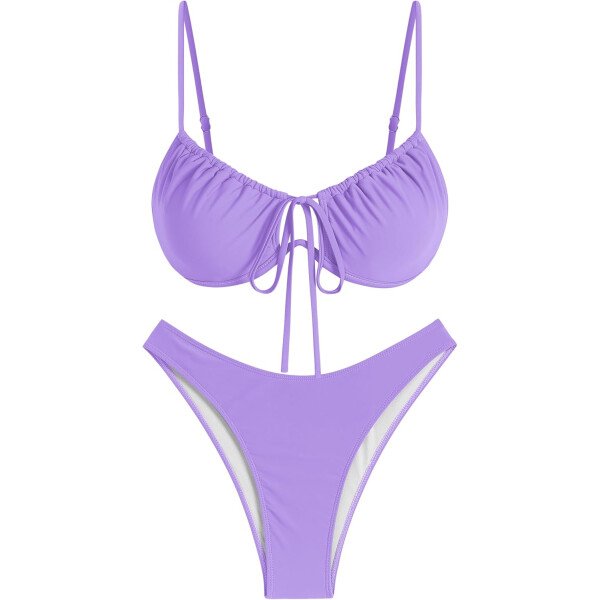 ZAFUL Conjunto de bikini de corte alto para mujer, traje de baño sexy de dos piezas con aros, traje de baño brasileño atrevido recortado lindo traje de baño - Imagen 165