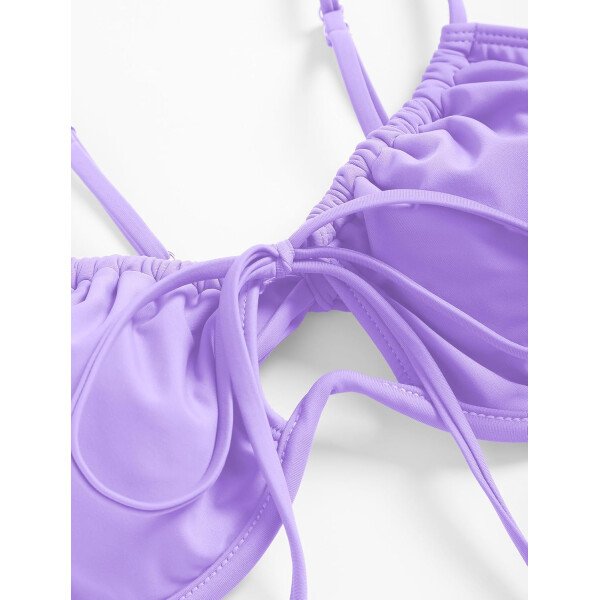 ZAFUL Conjunto de bikini de corte alto para mujer, traje de baño sexy de dos piezas con aros, traje de baño brasileño atrevido recortado lindo traje de baño - Imagen 167