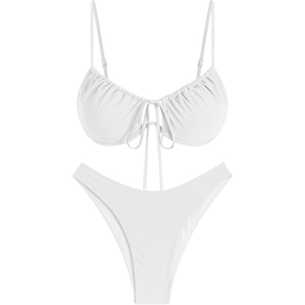 ZAFUL Conjunto de bikini de corte alto para mujer, traje de baño sexy de dos piezas con aros, traje de baño brasileño atrevido recortado lindo traje de baño - Imagen 179