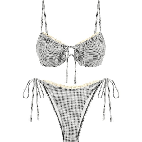 ZAFUL Conjunto de bikini de corte alto para mujer, traje de baño sexy de dos piezas con aros, traje de baño brasileño atrevido recortado lindo traje de baño - Imagen 183