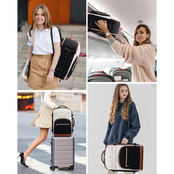 LOVEVOOK Mochila de viaje para mujer, mochila de transporte de 40 litros para aviones, bolsa de viaje para portátil de 17.3 pulgadas, Beige Negro Marrón, Classic - Image 8
