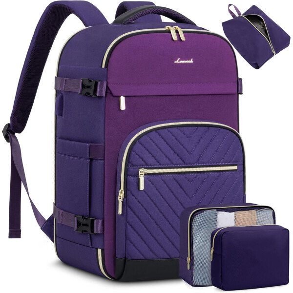 LOVEVOOK Mochila de viaje para mujer, mochila de transporte de 40 litros para aviones, bolsa de viaje para portátil de 17.3 pulgadas, Beige Negro Marrón, Classic - Image 10