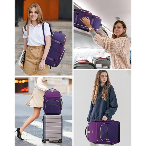 LOVEVOOK Mochila de viaje para mujer, mochila de transporte de 40 litros para aviones, bolsa de viaje para portátil de 17.3 pulgadas, Beige Negro Marrón, Classic - Image 15