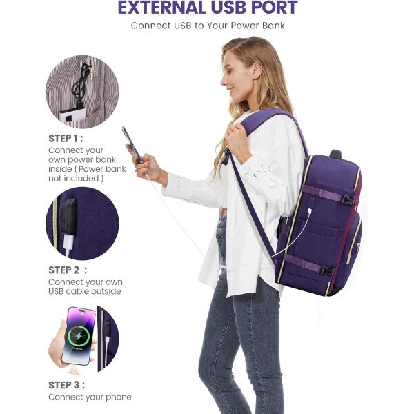 LOVEVOOK Mochila de viaje para mujer, mochila de transporte de 40 litros para aviones, bolsa de viaje para portátil de 17.3 pulgadas, Beige Negro Marrón, Classic - Image 17