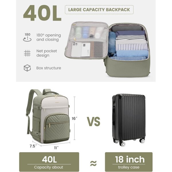 LOVEVOOK Mochila de viaje para mujer, mochila de transporte de 40 litros para aviones, bolsa de viaje para portátil de 17.3 pulgadas, Beige Negro Marrón, Classic - Image 21