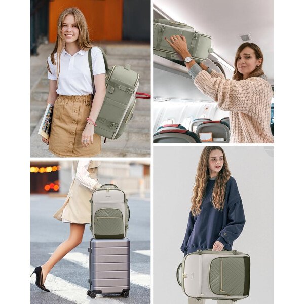 LOVEVOOK Mochila de viaje para mujer, mochila de transporte de 40 litros para aviones, bolsa de viaje para portátil de 17.3 pulgadas, Beige Negro Marrón, Classic - Image 24
