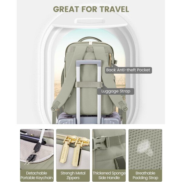 LOVEVOOK Mochila de viaje para mujer, mochila de transporte de 40 litros para aviones, bolsa de viaje para portátil de 17.3 pulgadas, Beige Negro Marrón, Classic - Image 25