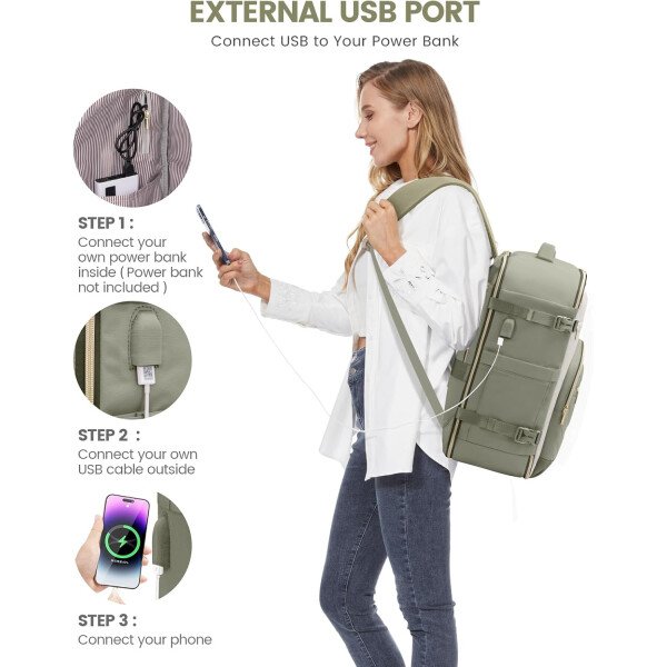 LOVEVOOK Mochila de viaje para mujer, mochila de transporte de 40 litros para aviones, bolsa de viaje para portátil de 17.3 pulgadas, Beige Negro Marrón, Classic - Image 26