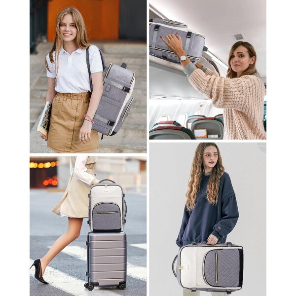 LOVEVOOK Mochila de viaje para mujer, mochila de transporte de 40 litros para aviones, bolsa de viaje para portátil de 17.3 pulgadas, Beige Negro Marrón, Classic - Image 44