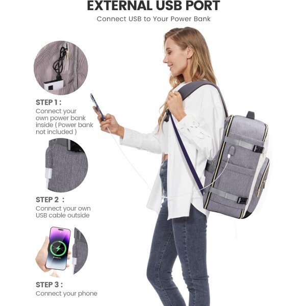 LOVEVOOK Mochila de viaje para mujer, mochila de transporte de 40 litros para aviones, bolsa de viaje para portátil de 17.3 pulgadas, Beige Negro Marrón, Classic - Image 46