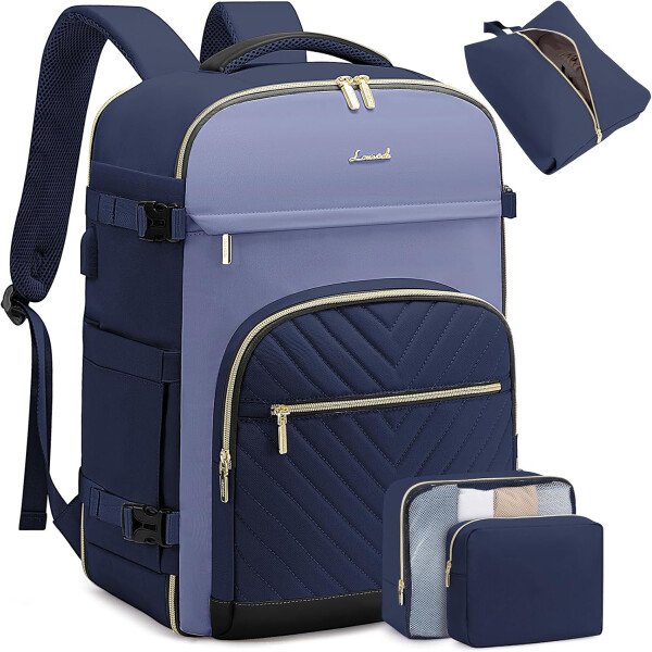 LOVEVOOK Mochila de viaje para mujer, mochila de transporte de 40 litros para aviones, bolsa de viaje para portátil de 17.3 pulgadas, Beige Negro Marrón, Classic - Image 58