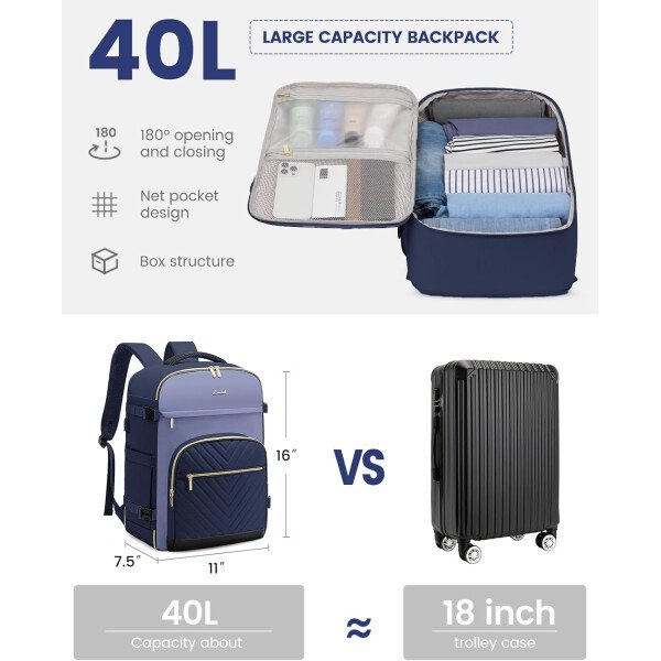 LOVEVOOK Mochila de viaje para mujer, mochila de transporte de 40 litros para aviones, bolsa de viaje para portátil de 17.3 pulgadas, Beige Negro Marrón, Classic - Image 60