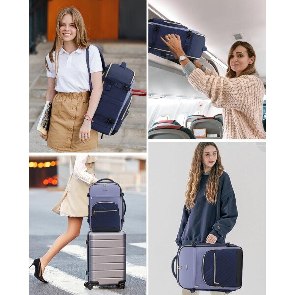 LOVEVOOK Mochila de viaje para mujer, mochila de transporte de 40 litros para aviones, bolsa de viaje para portátil de 17.3 pulgadas, Beige Negro Marrón, Classic - Image 63