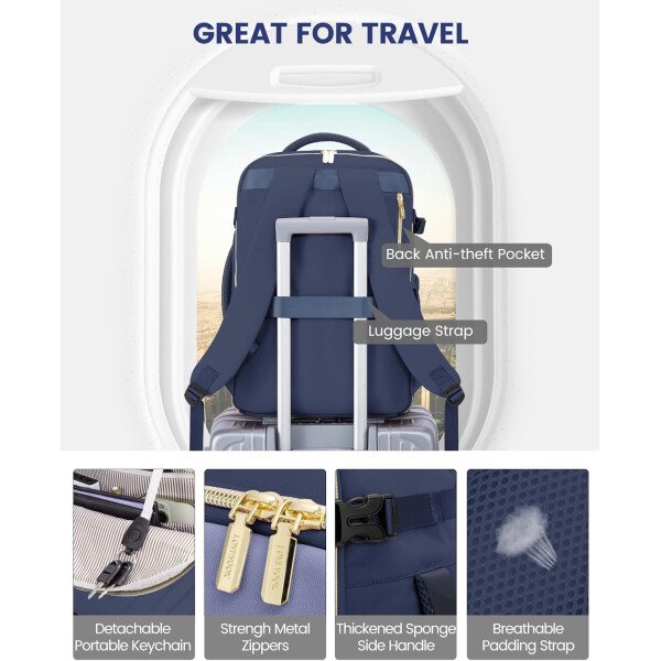 LOVEVOOK Mochila de viaje para mujer, mochila de transporte de 40 litros para aviones, bolsa de viaje para portátil de 17.3 pulgadas, Beige Negro Marrón, Classic - Image 64