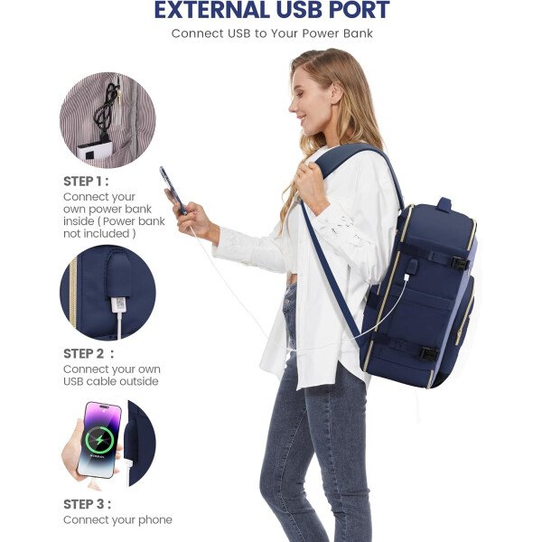 LOVEVOOK Mochila de viaje para mujer, mochila de transporte de 40 litros para aviones, bolsa de viaje para portátil de 17.3 pulgadas, Beige Negro Marrón, Classic - Image 65