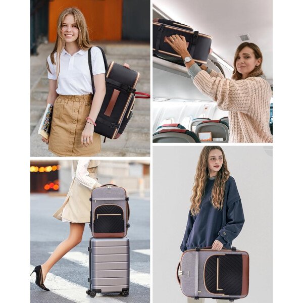 LOVEVOOK Mochila de viaje para mujer, mochila de transporte de 40 litros para aviones, bolsa de viaje para portátil de 17.3 pulgadas, Beige Negro Marrón, Classic - Image 74