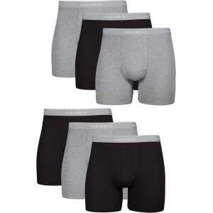 Hanes Calzoncillos tipo bóxer para hombre, ropa interior de algodón suave y transpirable con cintura ComfortFlex, paquete múltiple