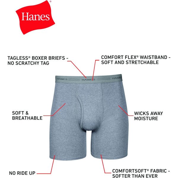 Hanes Calzoncillos tipo bóxer para hombre, ropa interior de algodón suave y transpirable con cintura ComfortFlex, paquete múltiple - Image 26