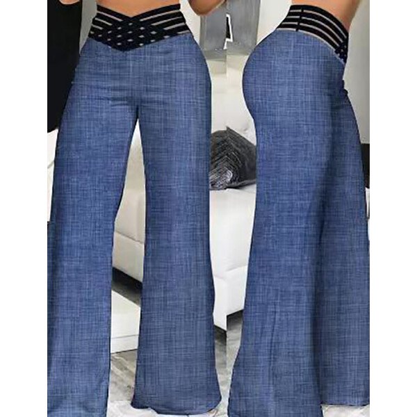 Pantalones acampanados para mujer, pantalones elegantes informales de oficina para mujer, pantalones de cintura alta para primavera y verano, pantalón de pierna ancha con parche de malla transparente entrecruzado liso - Image 3