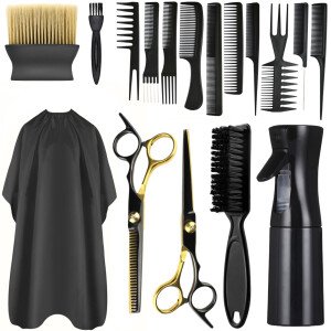 Juego de Herramientas de peluquería, capa de corte de pelo negro, barredora de cuello, peine de estilo de pelo de peluquero