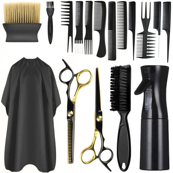 Juego de Herramientas de peluquería, capa de corte de pelo negro, barredora de cuello, peine de estilo de pelo de peluquero
