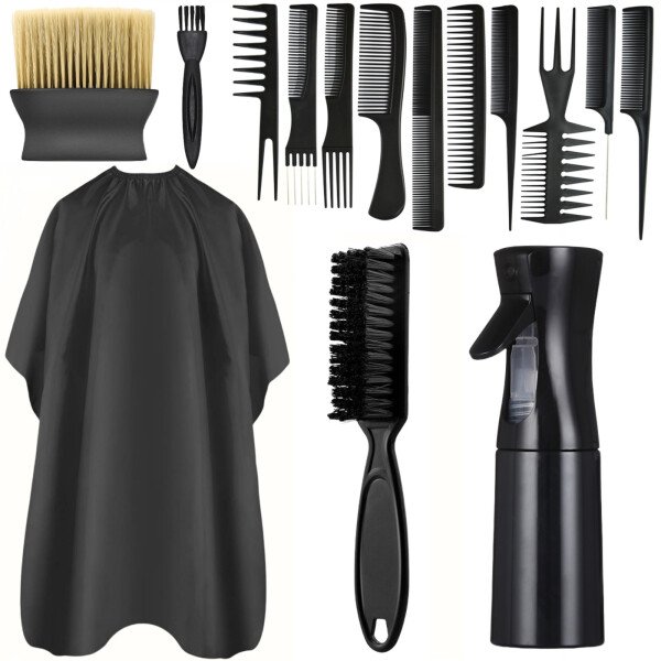 Juego de Herramientas de peluquería, capa de corte de pelo negro, barredora de cuello, peine de estilo de pelo de peluquero - Image 2