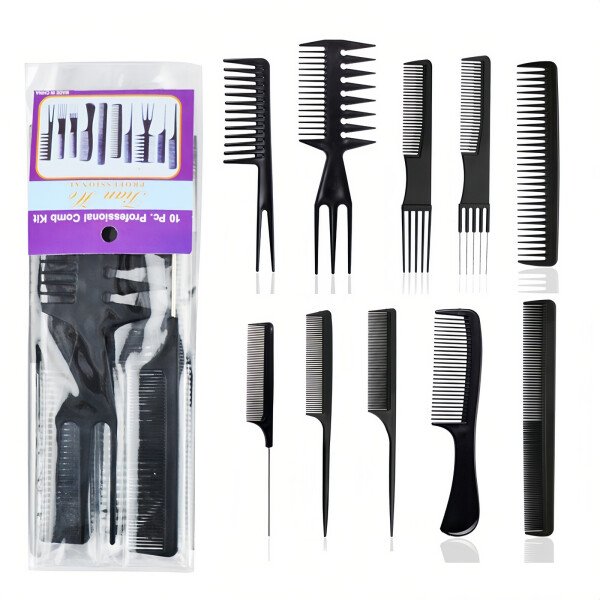 Juego de Herramientas de peluquería, capa de corte de pelo negro, barredora de cuello, peine de estilo de pelo de peluquero - Image 5