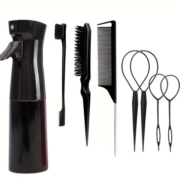 Juego de peinado de 8 piezas, botella de spray de 6,76 oz y cepillo de nailon para el cabello, peine de cola de ratón, cepillo para el cabello con control de bordes y herramienta para cola de cabello - Imagen 5