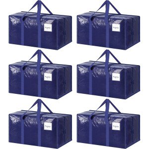 Paquete de 6 bolsas de mudanza grandes extra resistentes con cremallera fuerte y asas cómodas, bolsas de almacenamiento de ropa resistentes y duraderas, cajas de mudanza azules para suministros