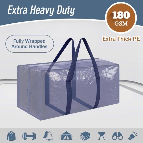 Paquete de 6 bolsas de mudanza grandes extra resistentes con cremallera fuerte y asas cómodas, bolsas de almacenamiento de ropa resistentes y duraderas, cajas de mudanza azules para suministros - Imagen 2