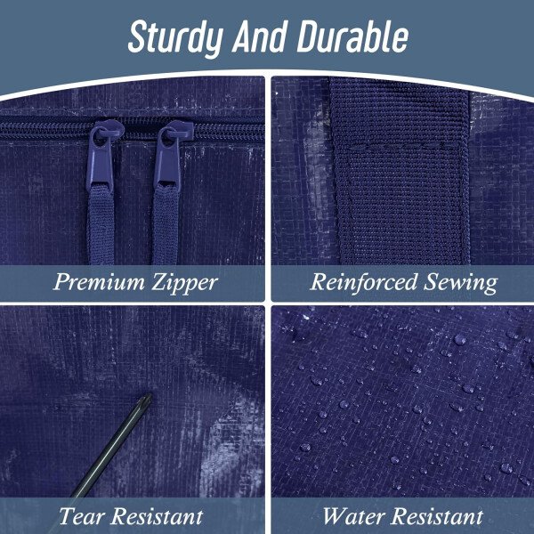 Paquete de 6 bolsas de mudanza grandes extra resistentes con cremallera fuerte y asas cómodas, bolsas de almacenamiento de ropa resistentes y duraderas, cajas de mudanza azules para suministros - Imagen 4