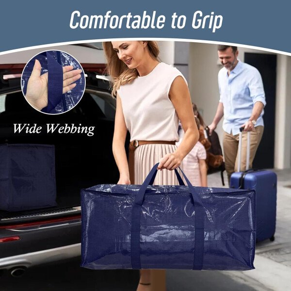 Paquete de 6 bolsas de mudanza grandes extra resistentes con cremallera fuerte y asas cómodas, bolsas de almacenamiento de ropa resistentes y duraderas, cajas de mudanza azules para suministros - Imagen 6