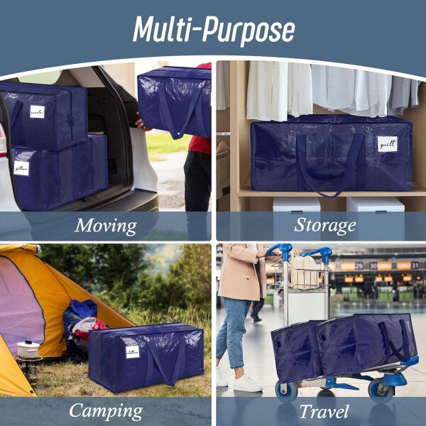 Paquete de 6 bolsas de mudanza grandes extra resistentes con cremallera fuerte y asas cómodas, bolsas de almacenamiento de ropa resistentes y duraderas, cajas de mudanza azules para suministros - Imagen 7