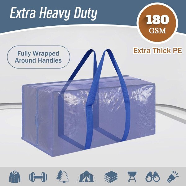 Paquete de 6 bolsas de mudanza grandes extra resistentes con cremallera fuerte y asas cómodas, bolsas de almacenamiento de ropa resistentes y duraderas, cajas de mudanza azules para suministros - Imagen 9