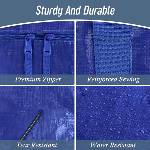 Paquete de 6 bolsas de mudanza grandes extra resistentes con cremallera fuerte y asas cómodas, bolsas de almacenamiento de ropa resistentes y duraderas, cajas de mudanza azules para suministros - Imagen 11