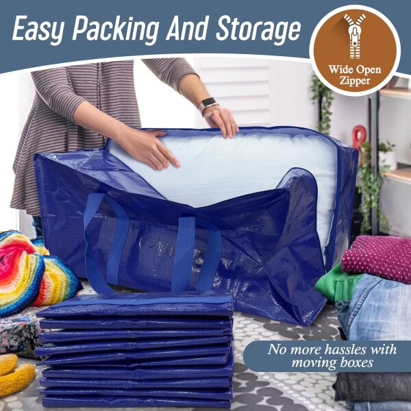 Paquete de 6 bolsas de mudanza grandes extra resistentes con cremallera fuerte y asas cómodas, bolsas de almacenamiento de ropa resistentes y duraderas, cajas de mudanza azules para suministros - Imagen 12