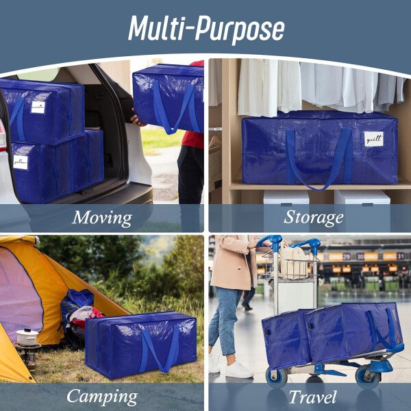 Paquete de 6 bolsas de mudanza grandes extra resistentes con cremallera fuerte y asas cómodas, bolsas de almacenamiento de ropa resistentes y duraderas, cajas de mudanza azules para suministros - Imagen 14