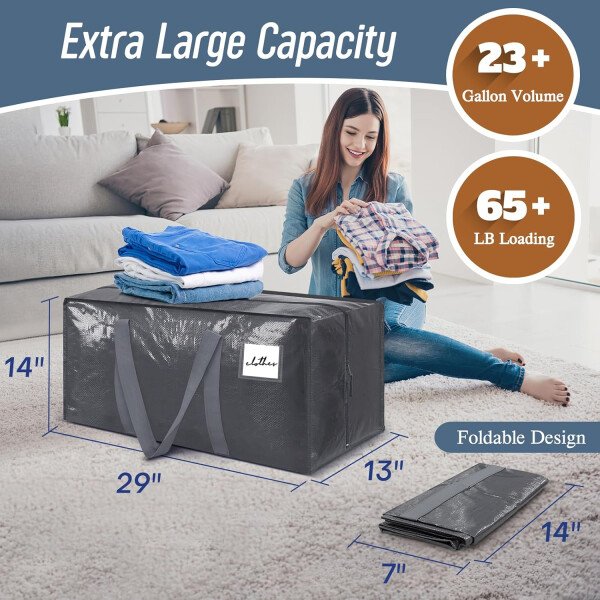 Paquete de 6 bolsas de mudanza grandes extra resistentes con cremallera fuerte y asas cómodas, bolsas de almacenamiento de ropa resistentes y duraderas, cajas de mudanza azules para suministros - Imagen 17