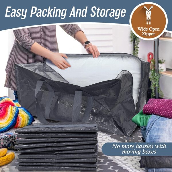 Paquete de 6 bolsas de mudanza grandes extra resistentes con cremallera fuerte y asas cómodas, bolsas de almacenamiento de ropa resistentes y duraderas, cajas de mudanza azules para suministros - Imagen 19