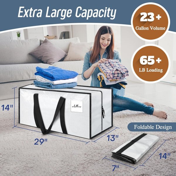 Paquete de 6 bolsas de mudanza grandes extra resistentes con cremallera fuerte y asas cómodas, bolsas de almacenamiento de ropa resistentes y duraderas, cajas de mudanza azules para suministros - Imagen 25