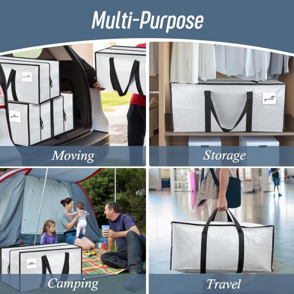 Paquete de 6 bolsas de mudanza grandes extra resistentes con cremallera fuerte y asas cómodas, bolsas de almacenamiento de ropa resistentes y duraderas, cajas de mudanza azules para suministros - Imagen 29