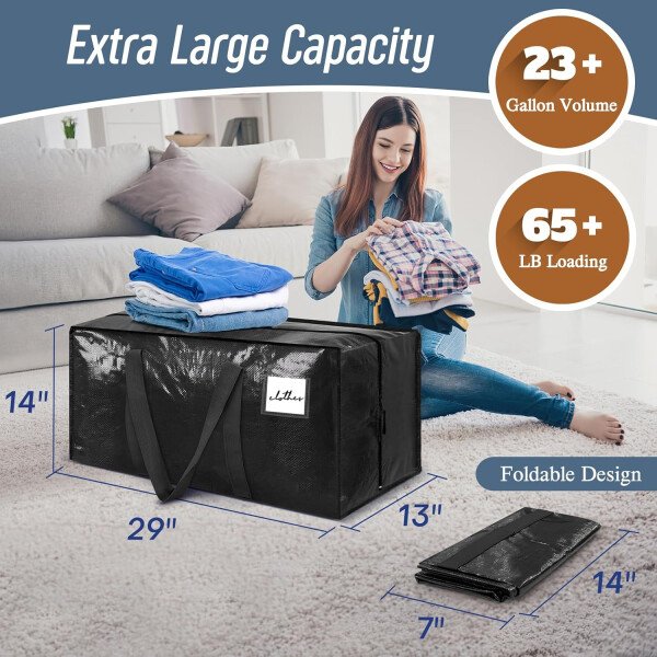 Paquete de 6 bolsas de mudanza grandes extra resistentes con cremallera fuerte y asas cómodas, bolsas de almacenamiento de ropa resistentes y duraderas, cajas de mudanza azules para suministros - Imagen 32