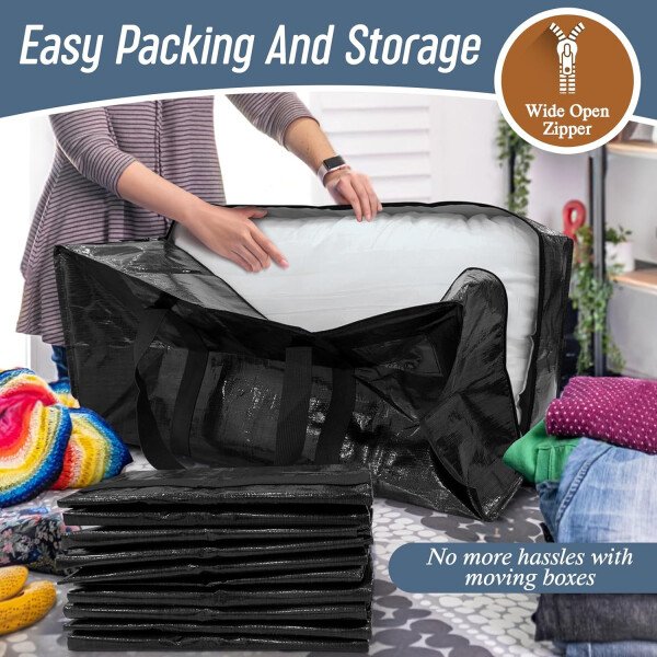 Paquete de 6 bolsas de mudanza grandes extra resistentes con cremallera fuerte y asas cómodas, bolsas de almacenamiento de ropa resistentes y duraderas, cajas de mudanza azules para suministros - Imagen 34