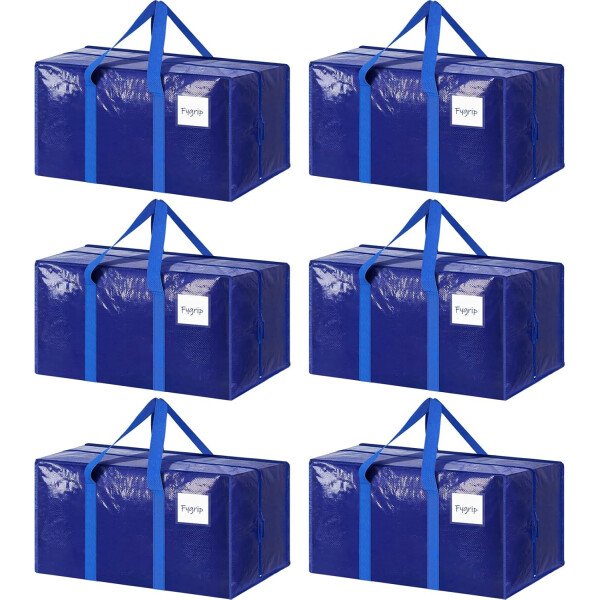 Paquete de 6 bolsas de mudanza grandes extra resistentes con cremallera fuerte y asas cómodas, bolsas de almacenamiento de ropa resistentes y duraderas, cajas de mudanza azules para suministros - Imagen 37
