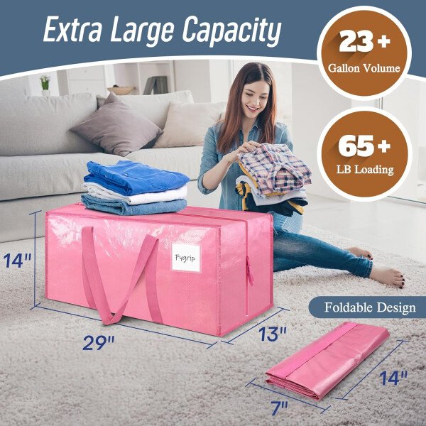 Paquete de 6 bolsas de mudanza grandes extra resistentes con cremallera fuerte y asas cómodas, bolsas de almacenamiento de ropa resistentes y duraderas, cajas de mudanza azules para suministros - Imagen 43